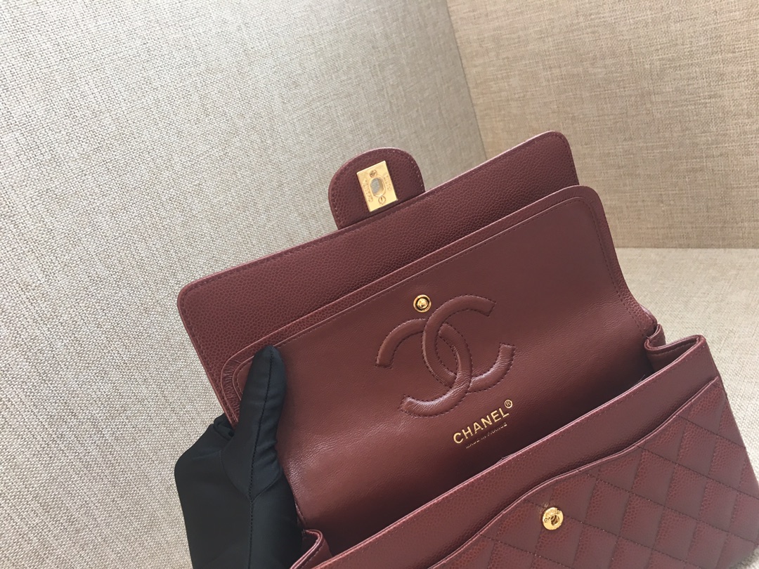 Medium Classic Flap Caviar Bag A01112 Burgundy/Gold